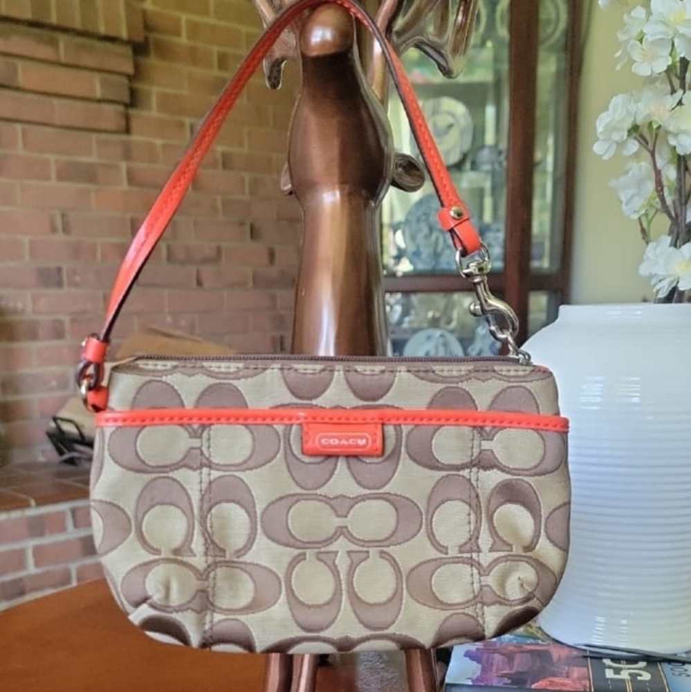 Coach Brown and Orange Signature Wristlet